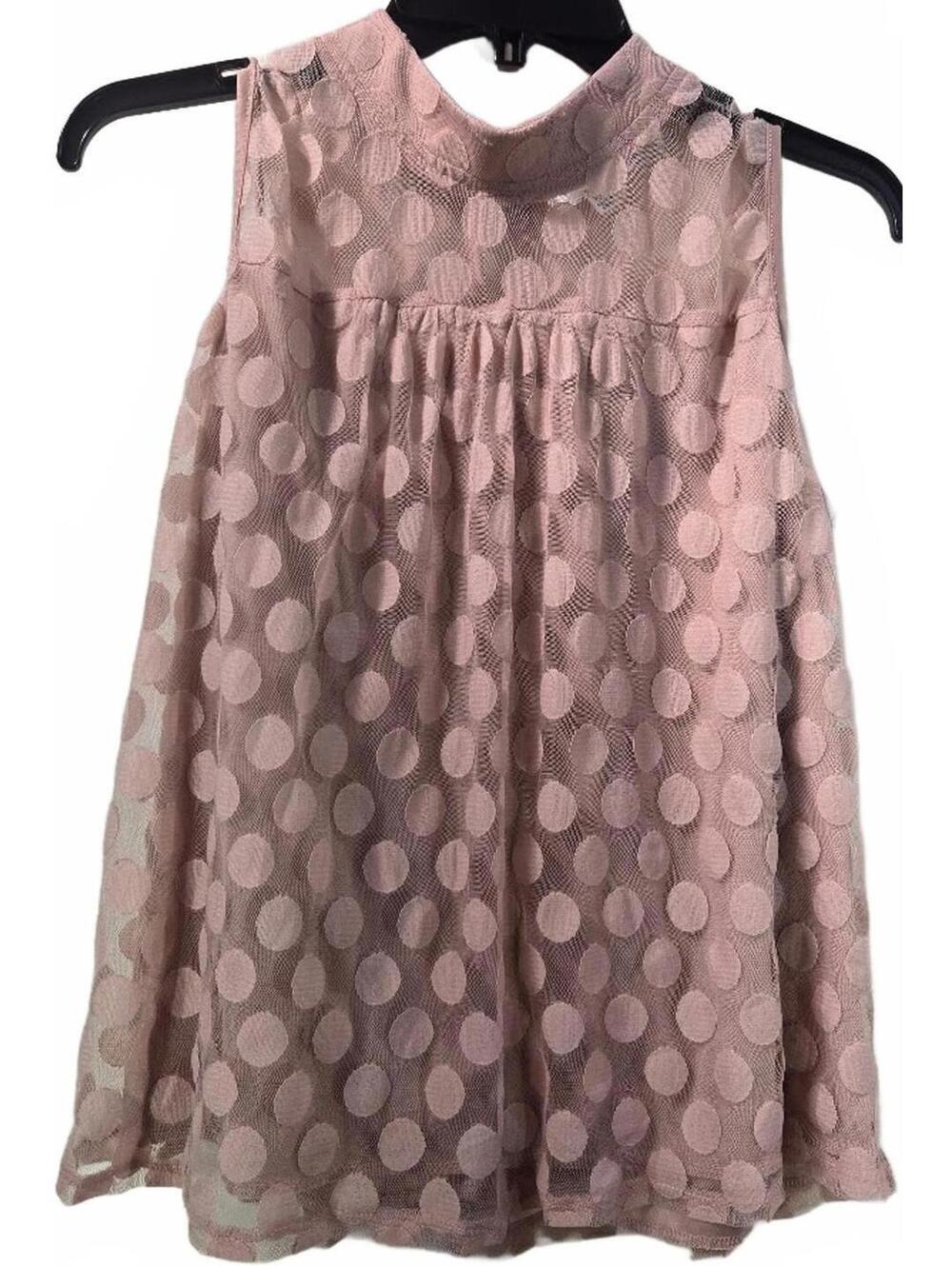 Shannon Ford New York Sleeveless Pink Polka Dot Mesh Top Size PXL
